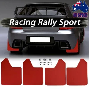 RED 4x CAR WIDE RACING RALLY UNIVERSAL MUD FLAPS MUDFLAPS SPLASH GUARDS W/CLIPS - Picture 1 of 7
