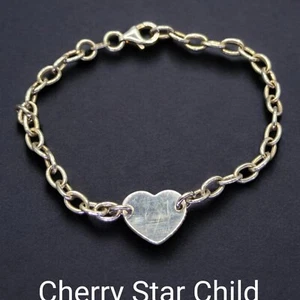 Sterling 925 silver polished heart tag chain bracelet - Foto 1 di 4