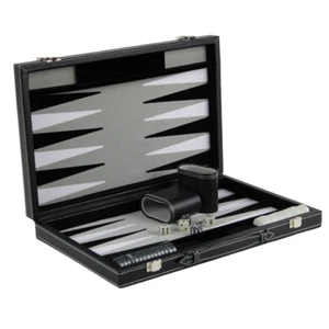 Graphene Grey Leather Backgammon Set 18 Inch - Picture 1 of 6