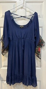 Abito pullover J. Glee blu navy boho XL stravagante farfalla fata pizzo ricamato - Foto 1 di 8