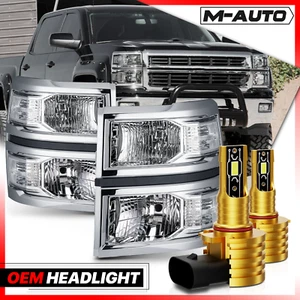 L+R Clear Chrome Headlight+6500K LED Bulb for 2014-2015 Chevrolet Silverado 1500 - Picture 1 of 16