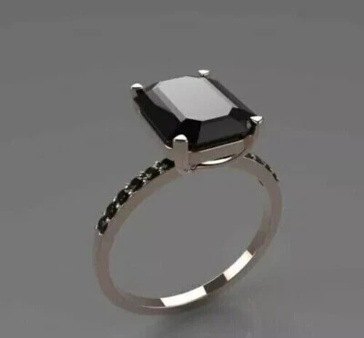 Anillo de compromiso espinal negro creado en laboratorio corte esmeralda de 2 quilates enchapado en oro blanco de 14 quilates Foto 1 de 4