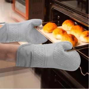 Silicone Non Slip Heat Resistant Waterproof Oven Mitts Set Cooking Gloves Sets - Picture 1 of 6