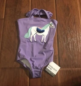 New Hannah Anderson Purple Horse Ruffle Swimsuit Size 2 UV Blocking - Picture 1 of 4