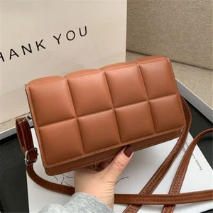 Fashion Korean Solid Sling Square Bags Shoulder Bag Plaid PU - Picture 1 of 11