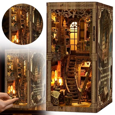 MARKENLOS DIY Book Nook Kit LED 3D Holzpuzzles Booknook Bücherregal Miniaturhaus Spielzeug