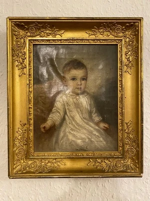 Frühes Biedermeier Kinder Portrait Öl auf Leinwand um 1820 - Bild 1 von 4