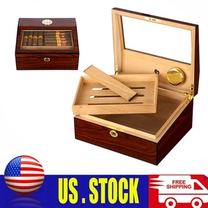 Caja de cigarros de madera de cedro humidificador de cigarros 50 cuentas con humidificador higrómetro - Imagen 1 de 8