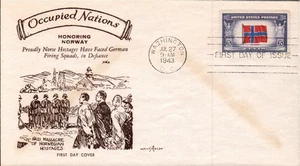 WW2 OVERRUN COUNTRIES - NORWAY #911 JUL 27 1943 WASHINGTON DC FIRST DAY COVER - Picture 1 of 1