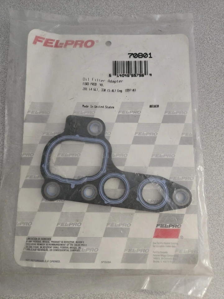 Adaptador de filtro de aceite FEL-PRO 70801 nuevo sellado - Ford V8 1997-2003 Foto 1 de 2