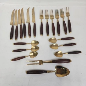 20-teiliges 60er Jahre MCM Thailand Messing & Teakholz Besteck gemischtes Set - Bild 1 von 8
