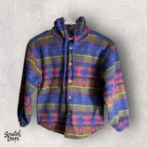 Gitano Youth Jacket Size 8 Vintage 90s Aztec Pattern Blue Green Red Winter Coat - Picture 1 of 3