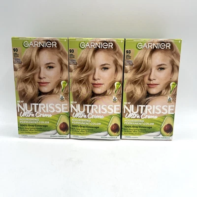 Paquete de 3 tintes de cabello permanentes rubios dorados claros Garnier Nutrisse #93 Foto 1 de 4