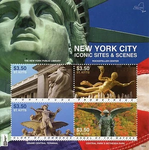 St Kitts 2016 MNH New York Iconic Scenes NY2016 Rockefeller Center 4v M/S Stamps - Picture 1 of 1