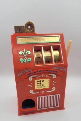 One Armed Banker Medley MFG Co Plastic Slot Machine Toy 10 Cent USA Orange MCM - Image 1 of 4
