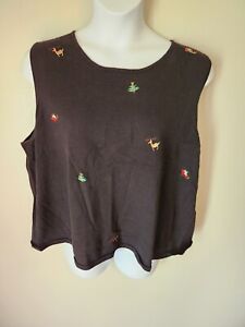 Quacker Factory Embroidered Christmas Tree Reindeer Sleigh Sleeveless Sweater 3X