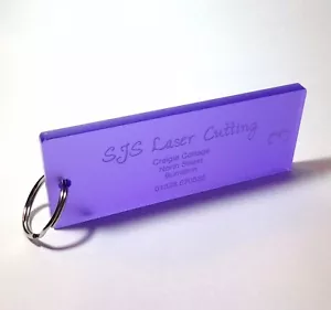 Purple acrylic plastic hotel key fobs tags personalised engraved - Picture 1 of 1
