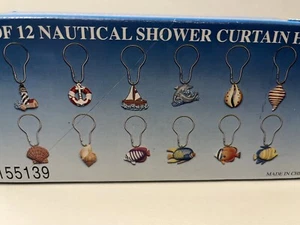 Nautical Shower Curtain Hooks Lighthouse, Anchor, Tropical Fish, Dophins, Shells - Picture 1 of 6