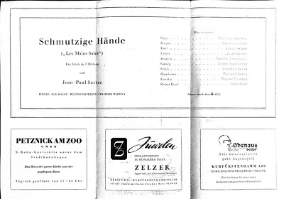Rarität - Schmutzige Hände 1949 - Abendzettel - Renaissance-Theater Berlin - Bild 1 von 2