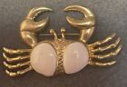Crab  Brooch Pin VINTAGE Gold tone With White Stones