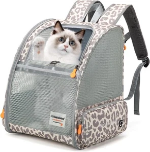 NIP Montana West Pet Carrier Backpack Mesh & Beige Leopard Small/Medium Cat Dog! - Picture 1 of 15