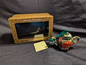 Teiera Cloisonné Ornamento Natale, Verde/Rosso/Oro/Bianco Floreale, 3"H-NUOVO IN PKG - Foto 1 di 14