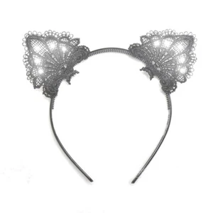 LED Black Lace Cat Animal Ears Headband - Picture 1 of 1