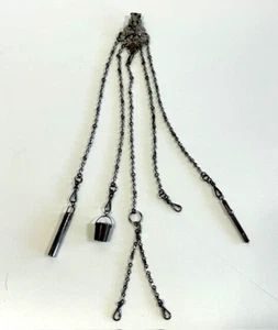 Outstanding Rare Antique Victorian Chatelaine 4 Strings Sewing Accessory - Picture 1 of 7