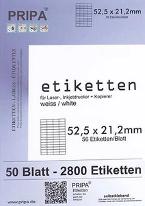 2800 Etiketten 52,5x21,2mm/50 A4-Bögen Copy/Laser/Tinte selbstklebend 210x297mm - Bild 1 von 1