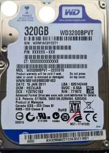 Western Digital WD3200BPVT-22ZESTO Blue 320GB 5400RPM 8192 KB 2.5" Internal HDD - Picture 1 of 5
