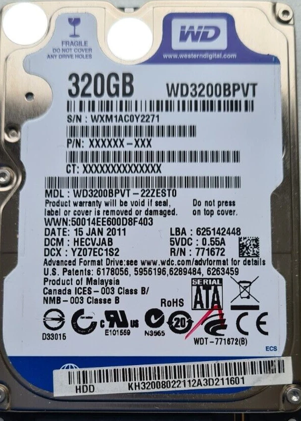 Western Digital WD3200BPVT-22ZESTO Blue 320GB 5400RPM 8192 KB 2.5" Internal HDD - Image 1 of 4