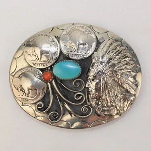 Vintage signierte Navajo Silber Gürtelschnalle von Squaw Wrap - Bild 1 von 7
