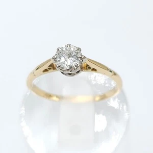 Vintage 18ct Solid Yellow Gold 0.49ct SI Natural Diamond Solitaire Ring Size P - Picture 1 of 13