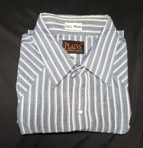Vintage Plains XLT Tall Man Pearl Snap Shirt Mens L Dark Grey/White Short Sleeve - Picture 1 of 5