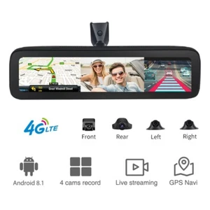 360 Panoramic 4G Car Dash Cam Rearview Mirror Android 8.1 GPS ADAS 4CHs Cameras - Picture 1 of 14