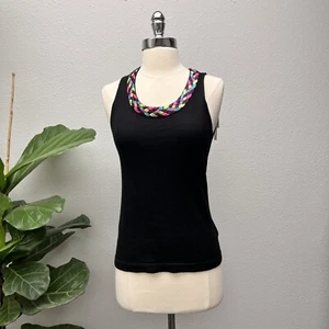 Michael Simon Black Tank Top Colorful Accent Trim Cotton Blend Small - Picture 1 of 10