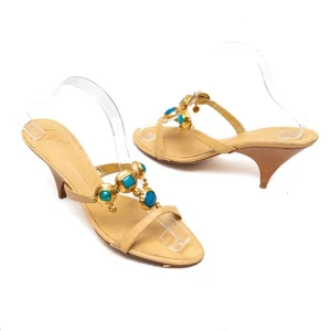 Vintage Giuseppe Zanotti Vintage Gold Leather Jeweled Mule Sandals Size 39 (US9) - Bild 1 von 14