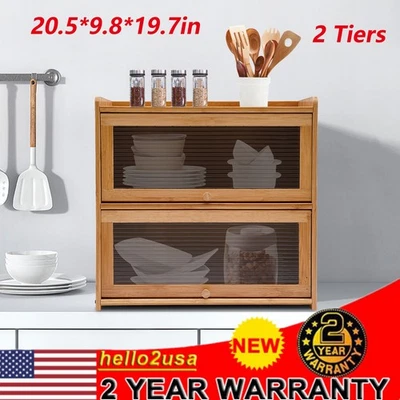 Gabinete de almacenamiento de bambú de 2 niveles gran espacio de almacenamiento encimera gabinete de almacenamiento EE. UU. Foto 1 de 4