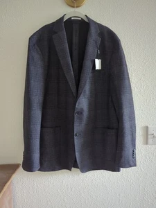 Bar III Mens Slim Fit Knit Plaid Stretch Sport Coat Dark Grey Black 46L - Picture 1 of 7