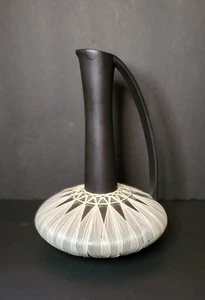 VTG MCM Austrian Gmundner Keramik Raffia Black Vase - Picture 1 of 7
