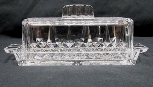 1 Cristal d'Arque Longchamp schwere (1,5 Pfund) geschliffene klare Kristall Butterdose mit Deckel - Bild 1 von 7
