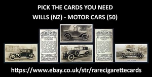 WILLS (NZ) - MOTOR CARS (50) - PICK THE CARDS YOU NEED - Picture 1 of 101