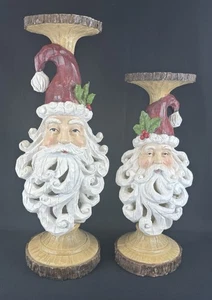 Regency International Harz Weihnachtsmann Kopf Ausschnitt Bart Kerzenhalter 15,5” & 12,5” - Bild 1 von 12