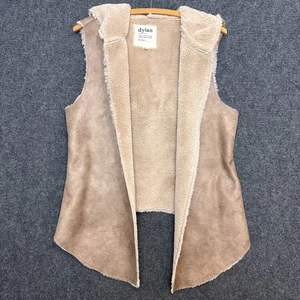 Dylan By True Grit Womens Vest M Brown Suede Fur Hooded Western Bohemian - Picture 1 of 8