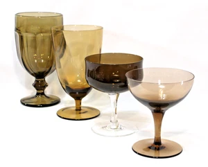 Mismatched Set of 4 Vintage Wine Glasses Brown Goblets - Picture 1 of 6