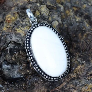 Weißer Scolecit Edelstein Handarbeit ethnisches Silber Schmuck Anhänger 2,4" PSLS554 - Bild 1 von 3