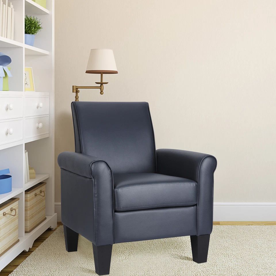 Sofá individual tapizado moderno con brazos de cuero sintético para sala de estar Foto 1 de 4