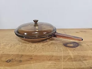 Corning Ware Visions Amber France Glass 10" Waffle Bottom Fry Pan Skillet W Lid - Picture 1 of 8