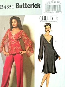Butterick B4851 DRESS TOP PANTS 16-22 bust 38-44 pattern uncut FF 2006 Chetta B - Picture 1 of 7
