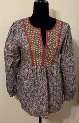 Maternity Peasant Top 18” P2P 27” Length Light Stretch Back Tie Small Orig $85 - Image 1 of 4